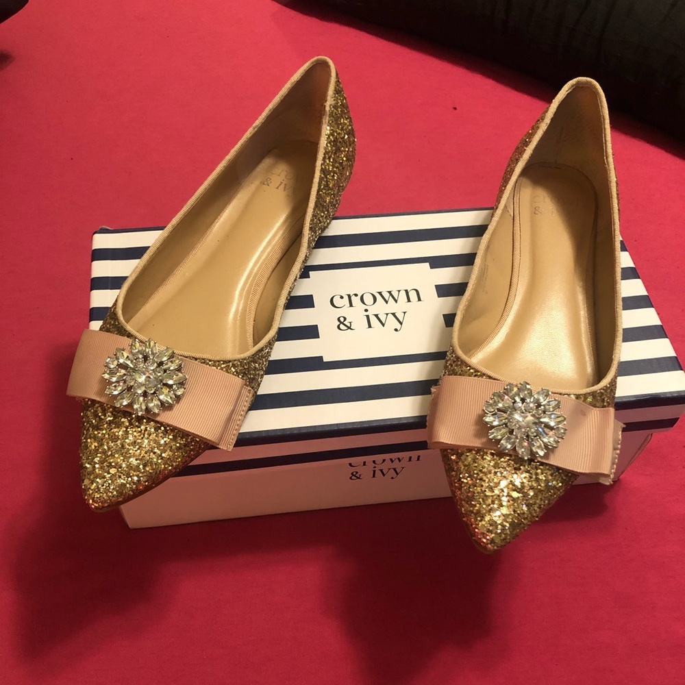 Crown & Ivy glitter flats worn twice